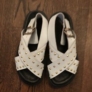 All Saints White Sandals Platform Rockstud Pyramid Gold Studs Accents New top